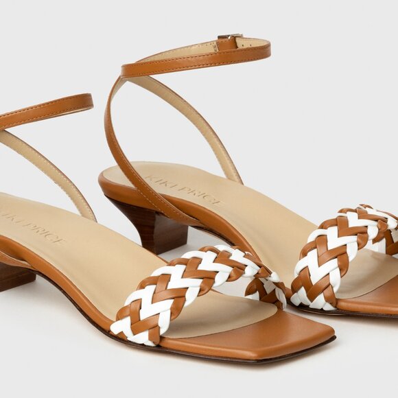 Women's Brown and White Heeled Sandal - Picture 6 of 7